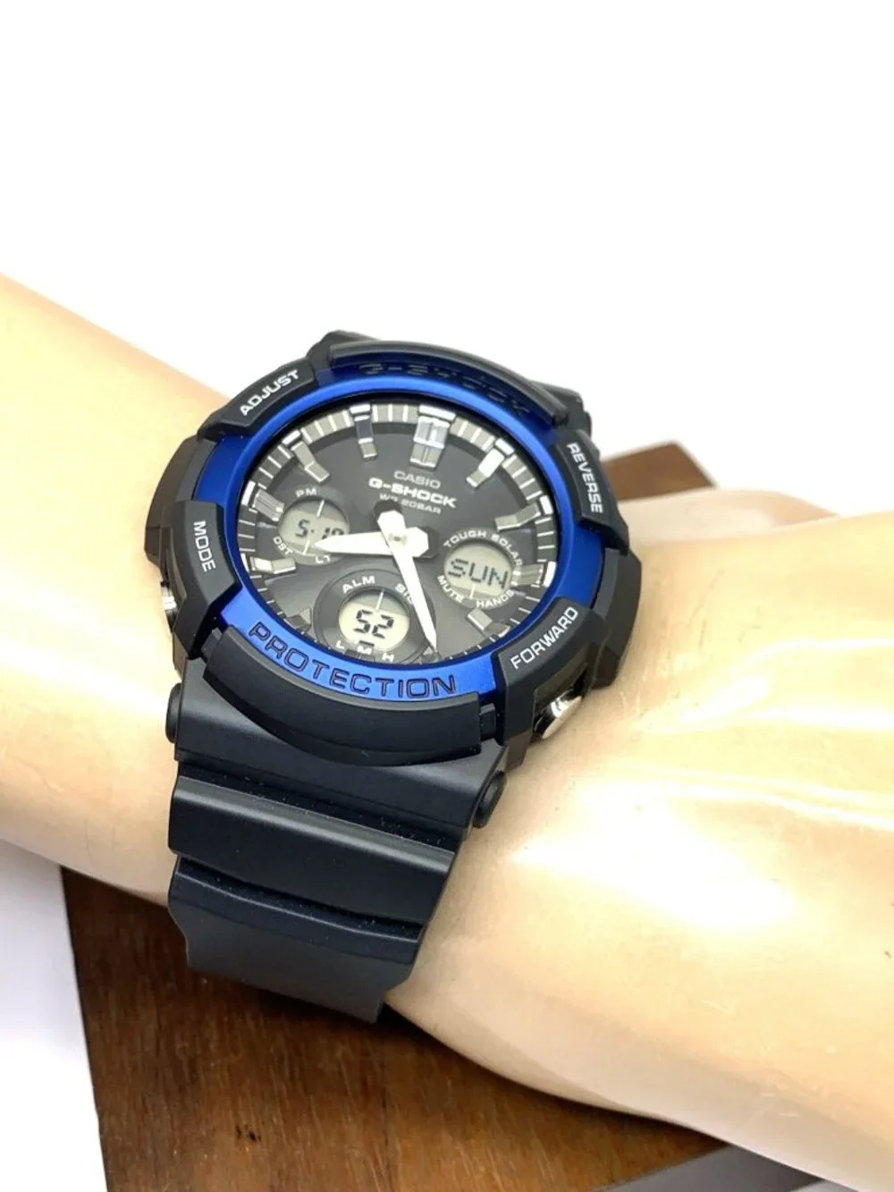 Casio Mens Watch G-Shock GAS100 Black Blue Resin Analog Digital Tough Solar 5445